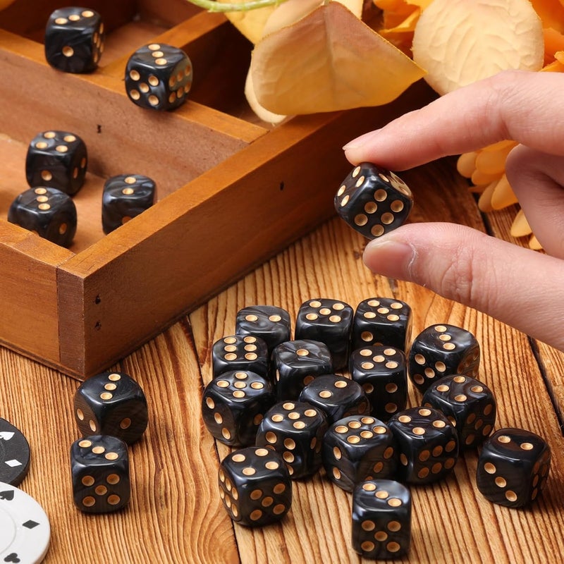 TecUnite 25 Pieces 6 Side Polyhedral Dice Set with Black Pouch Compatible with Board Activities, Parties, Math Learning and Others with Random Multi Colored Mix Color(Black,6 Sides) - Image 5